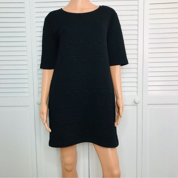 MICHAEL STARS Black Textured Fabric Short Sleeve Sweater Dress Size M