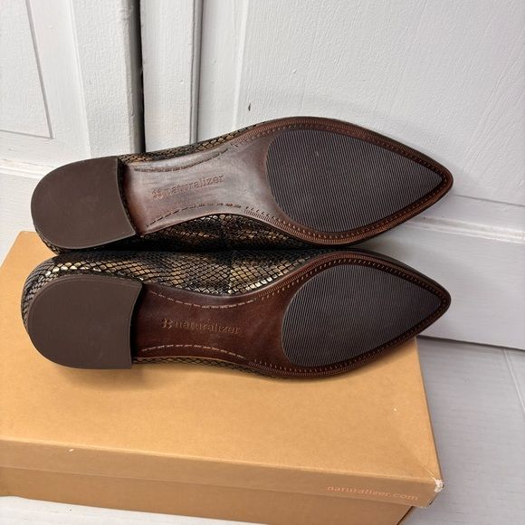 *NEW* NATURALIZER Luan Bronze Fabric Snakeskin Print Pointed Toe Flats