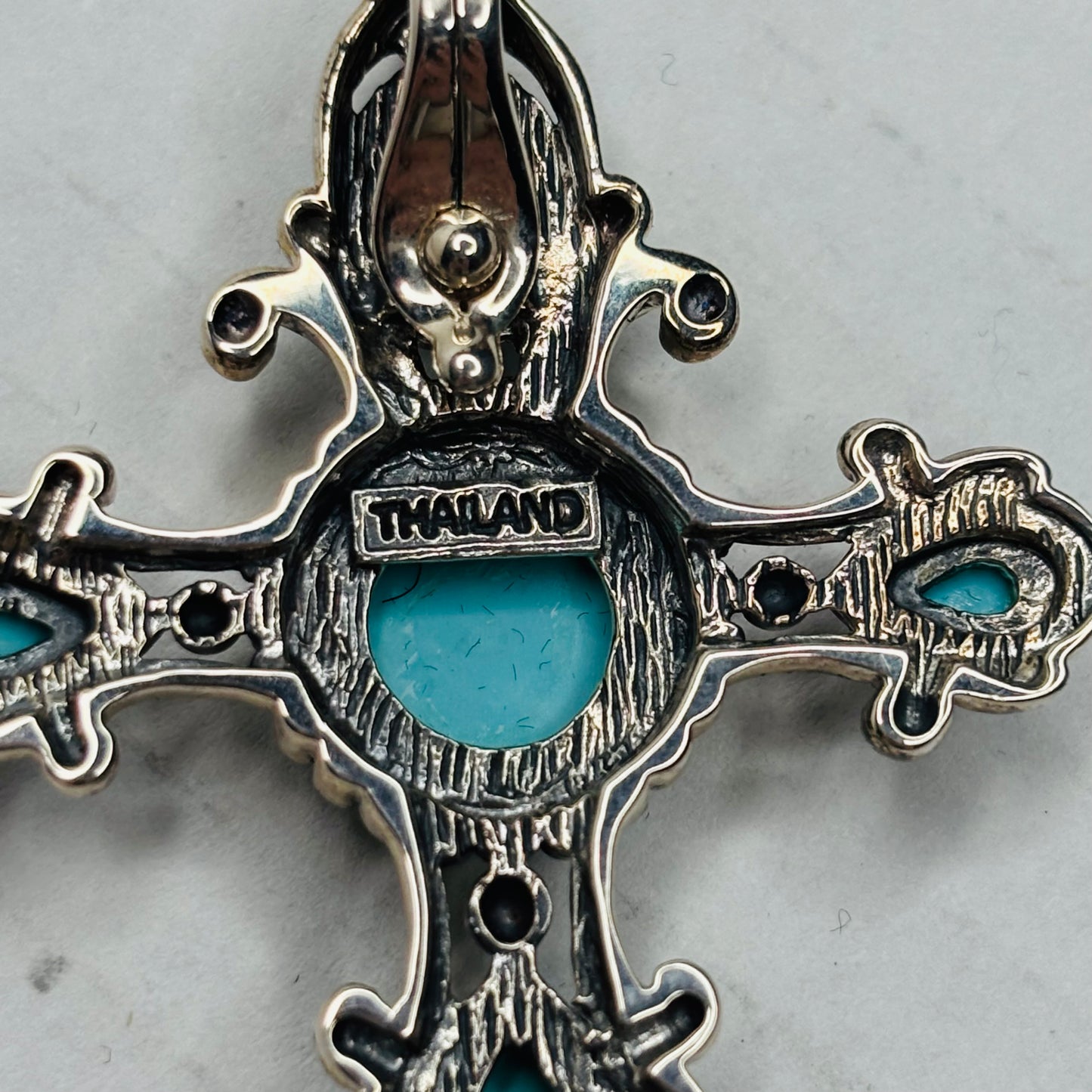 SALLY C. TREASURES Sterling Silver Turquoise Cross Pendant