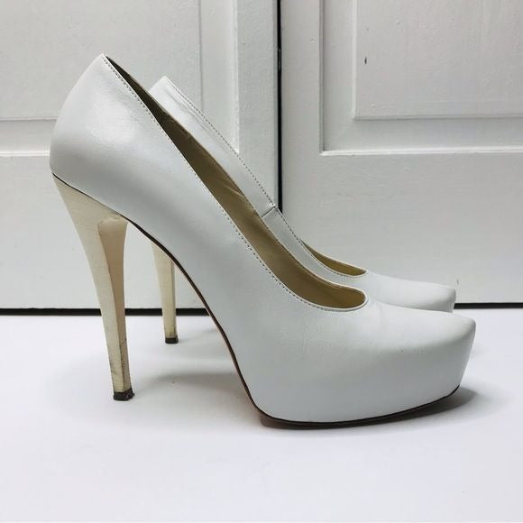 R & RENZI GIANMARCO LORENZI White Leather Stiletto Heels Size 9