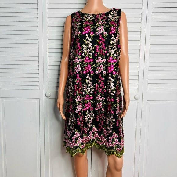 TAHARI ASL Embroidered Floral Shift Dress Size 16
