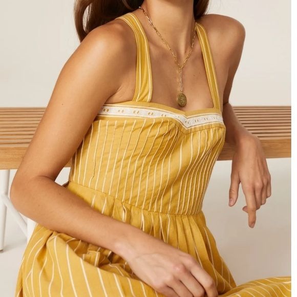 THE GREAT Yellow Striped Hourglass The Laurel Dress Size 2