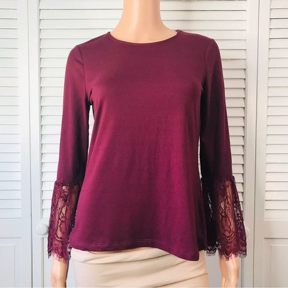 MELISSA PAIGE Petite Purple Lace Cuff Long Sleeve Shirt Size PS