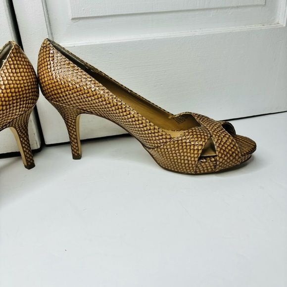 ARTURO CHIANG Alexis Snakeskin Leather Peep Toe Pumps