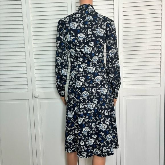 LAUREN RALPH LAUREN Navy Blue Floral Shirt Dress Size 0