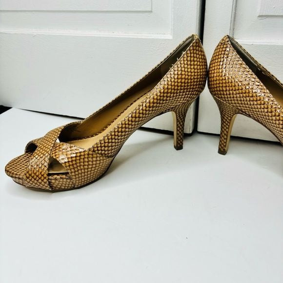 ARTURO CHIANG Alexis Snakeskin Leather Peep Toe Pumps