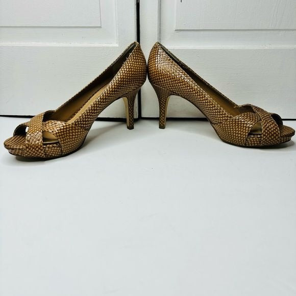 ARTURO CHIANG Alexis Snakeskin Leather Peep Toe Pumps