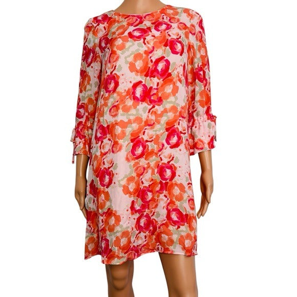 New TYLER BOE Silk Floral Print Dress with 3/4 Sleeves in Pink Size XS