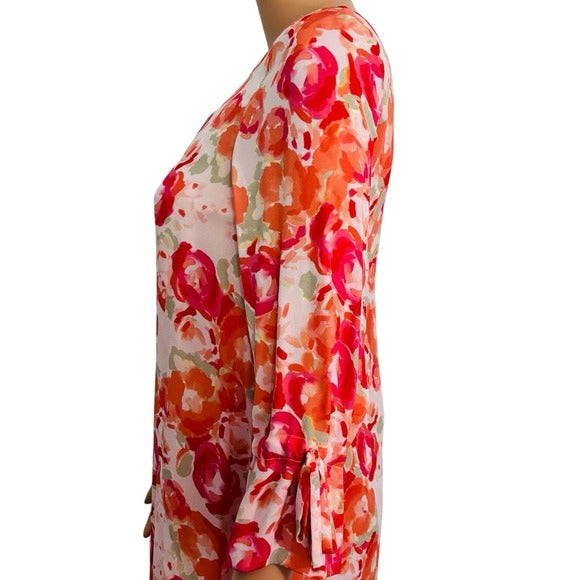 New TYLER BOE Silk Floral Print Dress with 3/4 Sleeves in Pink Size XS