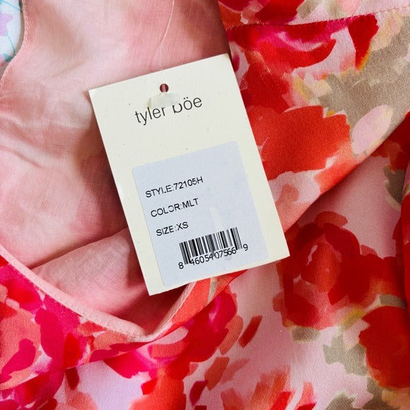 New TYLER BOE Silk Floral Print Dress with 3/4 Sleeves in Pink Size XS