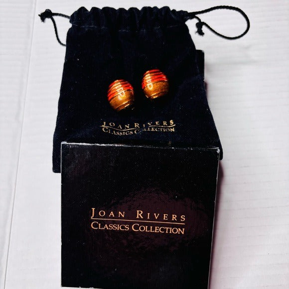 JOAN RIVERS Vintage Brown Orange Enamel Gold Tone Clip On Earrings