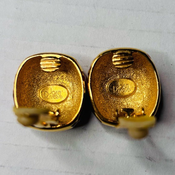 JOAN RIVERS Vintage Brown Orange Enamel Gold Tone Clip On Earrings