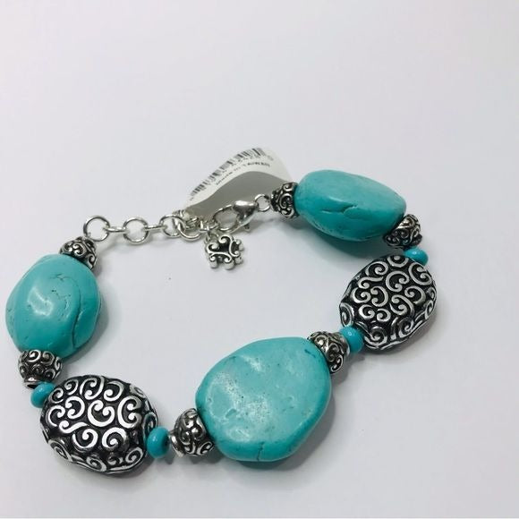 BRIGHTON Full Moon Rising Silver Turquoise Stone Bracelet *NEW*
