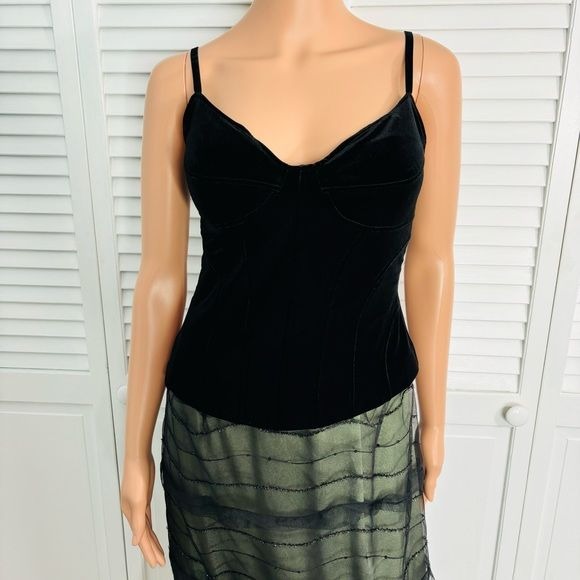 PAPELL BOUTIQUE Evening Black Green Velour Corset Dress Size 8