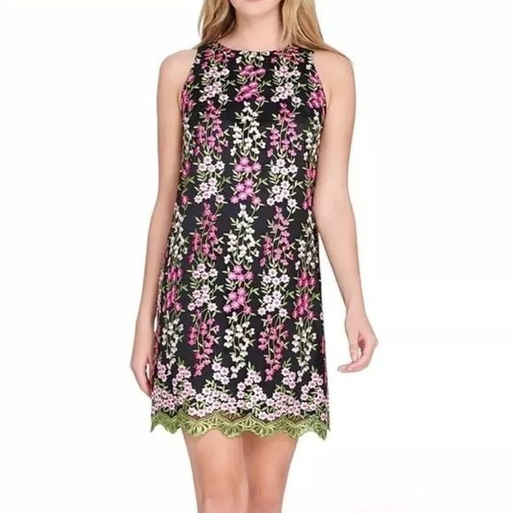 TAHARI ASL Embroidered Floral Shift Dress Size 16