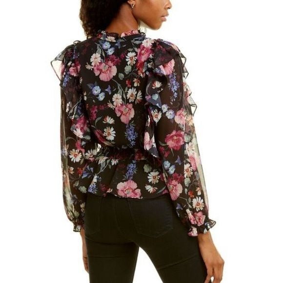*NEW* YUMI KIM Berkeley Sunshine Clover Black Floral Blouse Size XS