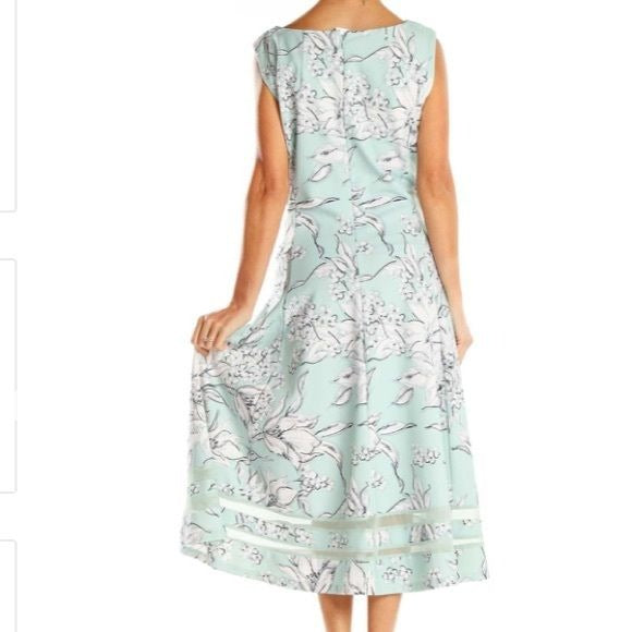 *NEW* CALVIN KLEIN Blue White Floral Print Classic Fit & Flare Dress Size 14W