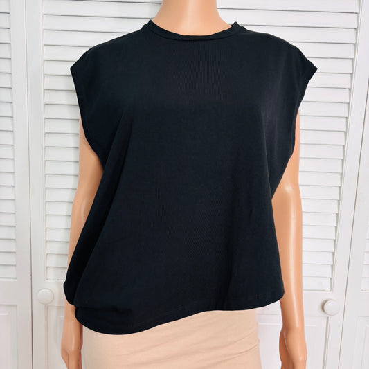 SAINT + SOFIA Black Organic Cotton Cap Sleeve Tee Size 10