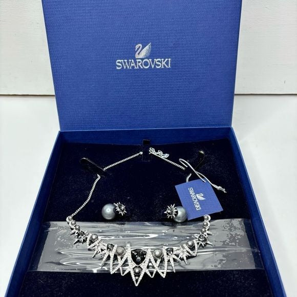 *NEW* SWAROVSKI Sign Fantastic Floral Spike Rhodium Plated Necklace & Earring Set