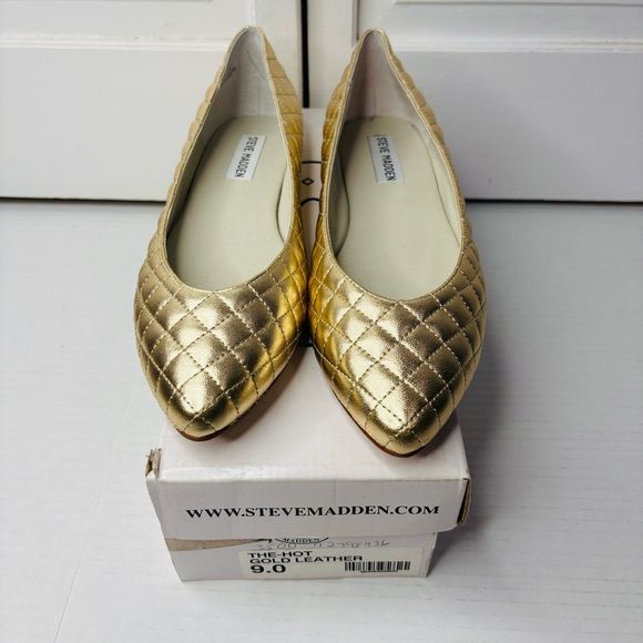 *NEW* STEVE MADDEN The Hot Gold Leather Quilted Pointed Toe Flats Size 9