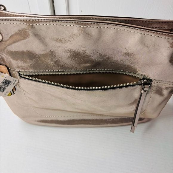 *NEW* COACH Silver Metallic Poppy Leather Slim Tote