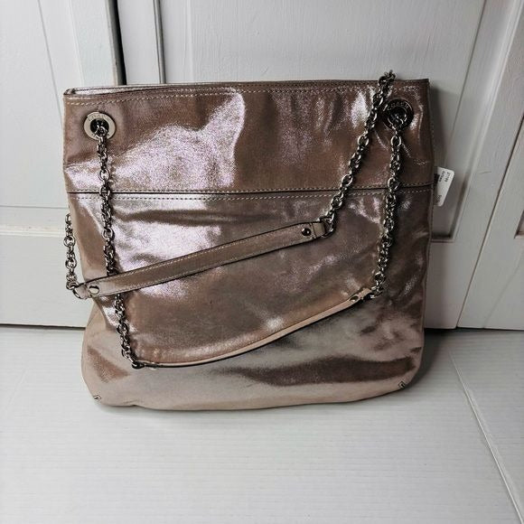*NEW* COACH Silver Metallic Poppy Leather Slim Tote