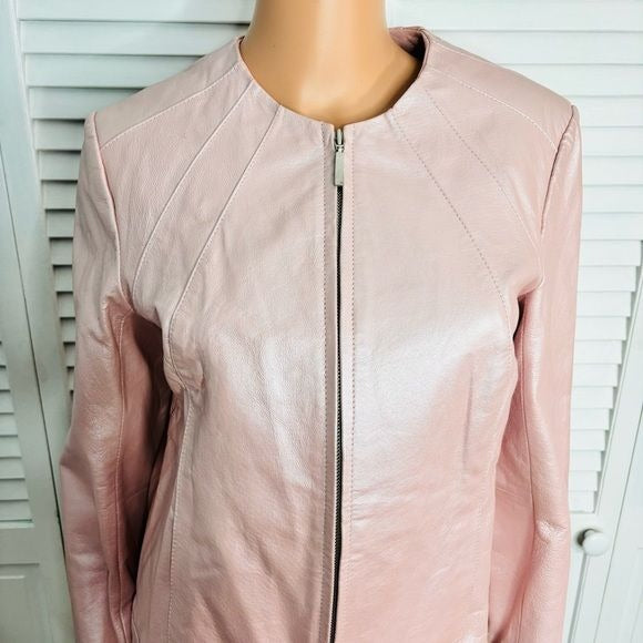 DIALOGUE Metallic Pink Leather Jacket Size Small