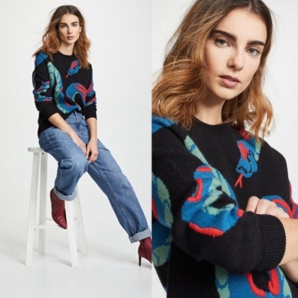 RAG & BONE Black Cashmere Snake Embroidered Sweater Size S