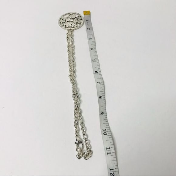 BRIGHTON Silver Circle Floral Pendant Necklace