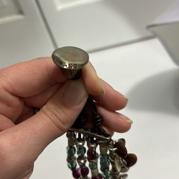 UNO DE 50 Silver Tone Leather Natural Milano Glass Bead Bracelet