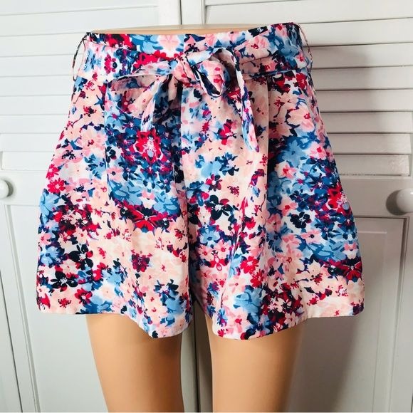 PARKER Floral Print Lightweight Belted Shorts Size M