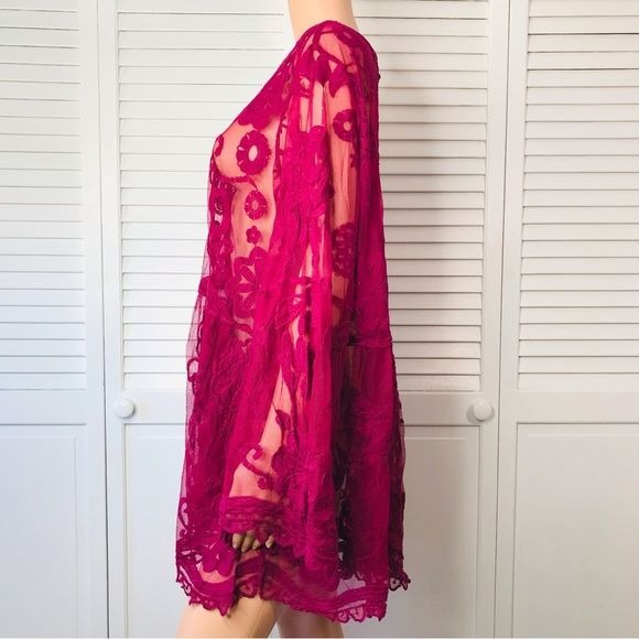 LANE BRYANT Guinevere Burgundy Lace Floral Baby Doll Sheer Blouse Size 18 *NEW*