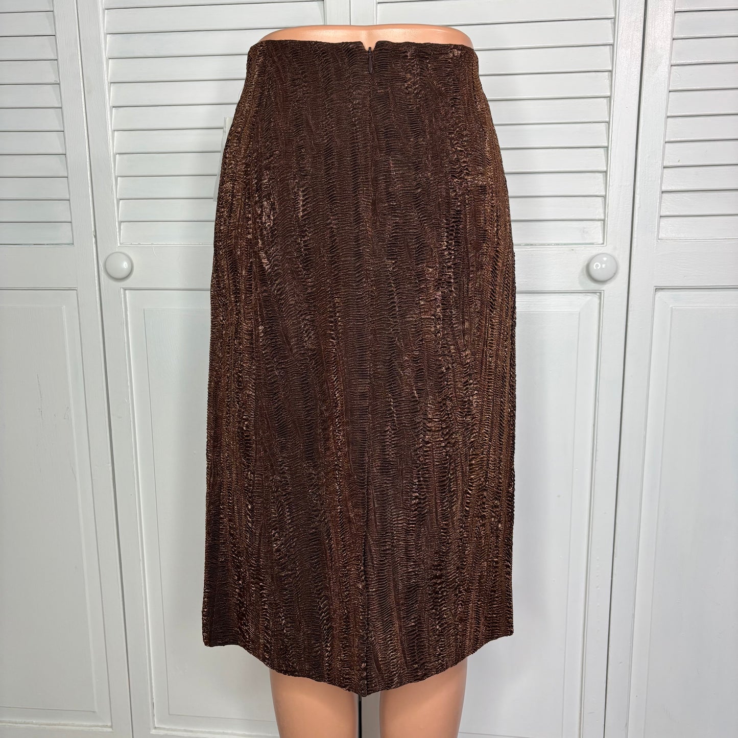 NEW JULIANA COLLEZIONE Copper Crinkled Shine Midi Skirt Size 6