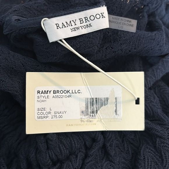 *NEW* RAMY BROOK Navy Blue Texture Noah Sleeveless Tank Top Shirt Size Large
