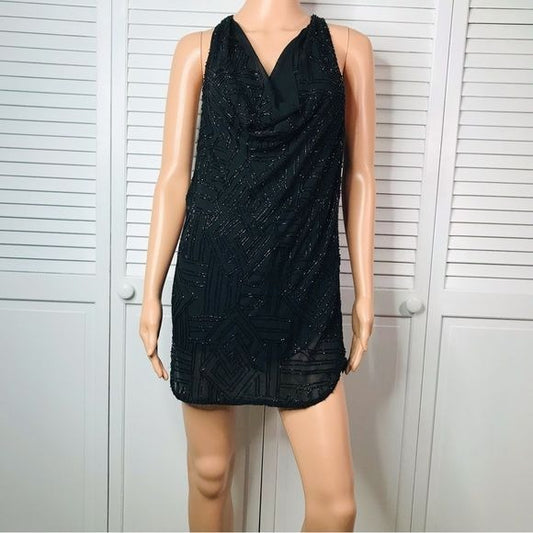 ALICE + OLIVIA Mae Cowl Neck Black Beaded Tunic Size S *NEW*