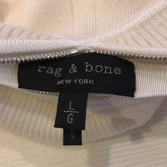RAG & BONE Vivienne Ribbed Ivory Zip Dress Size L