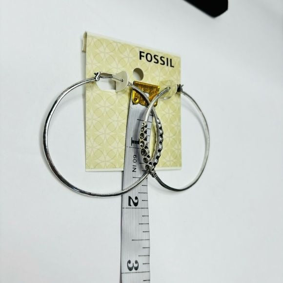 *NEW* FOSSIL Glitz Hoops Silver Earrings
