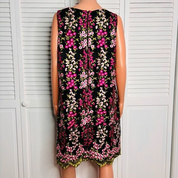 TAHARI ASL Embroidered Floral Shift Dress Size 16