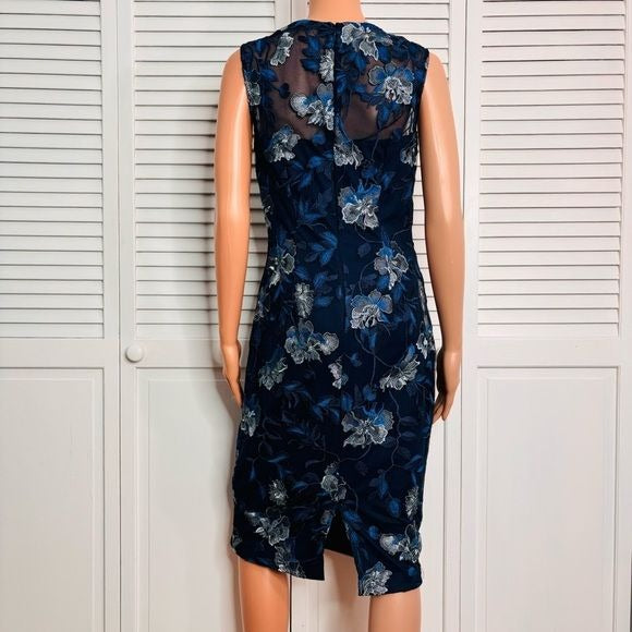 *NEW* WHITE HOUSE BLACK MARKET Embroidered Blue Floral Sheath Dress Size 4