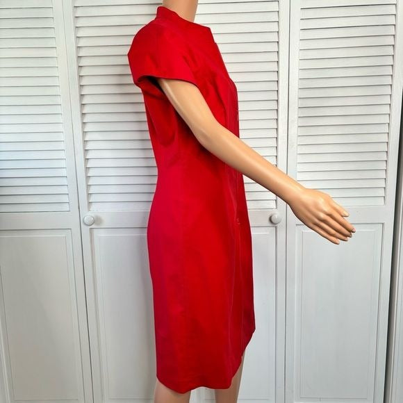 LAFAYETTE 148 Red Brenda Mandarin Collar Short Sleeve Sheath Dress Size 10