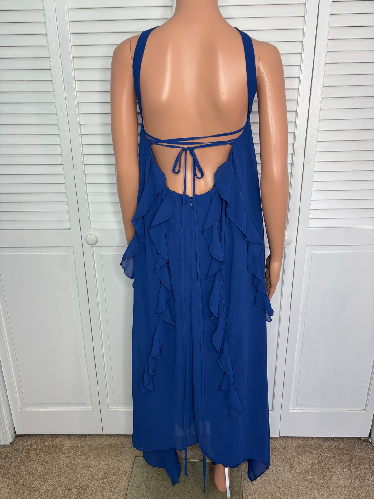 New SKY TO MOON "Lainey Maxi" Blue Chiffon Ruffle Dress Size Large