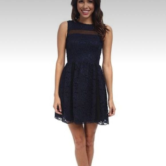 ABS Allen Schwartz Navy Blue Lace Sleeveless Fit & Flare Dress Size 6