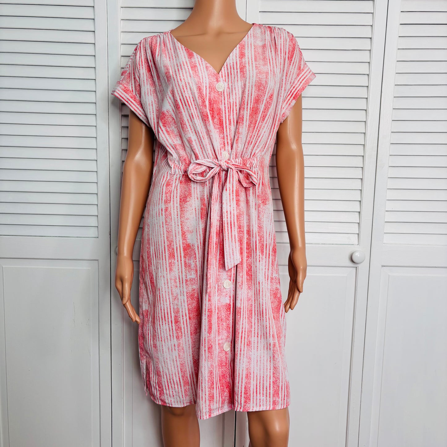 ROCK & REPUBLIC Pink Striped Short Sleeve Button Down Dress Size Large
