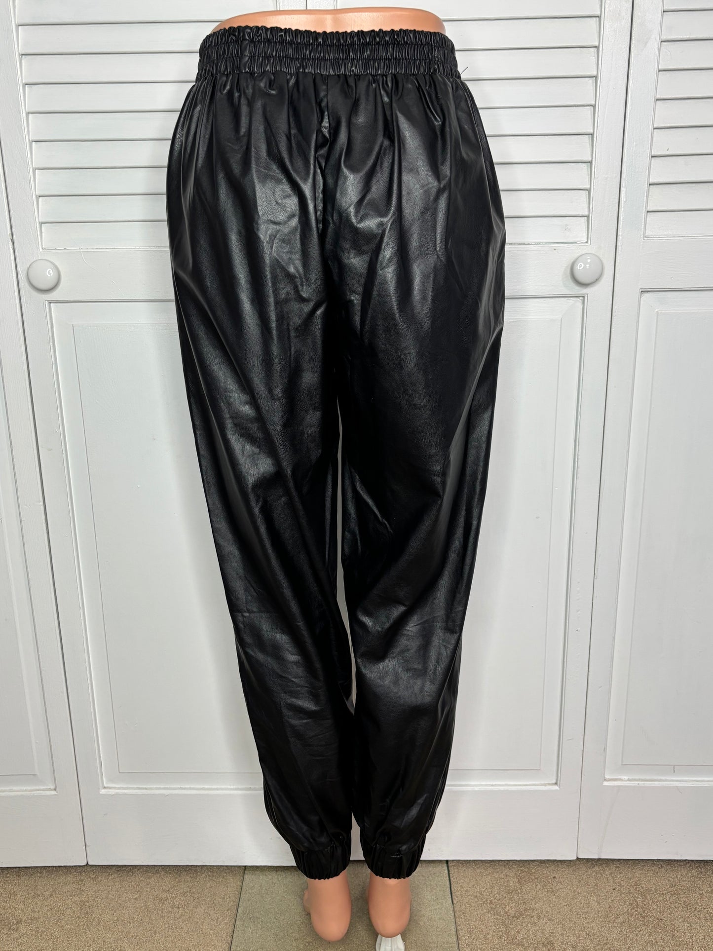 New GLAM Black Faux Leather Joggers Size Small