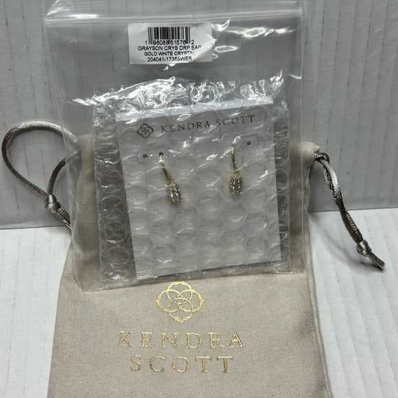 New KENDRA SCOTT Grayson Gold White Crystal Drop Earrings