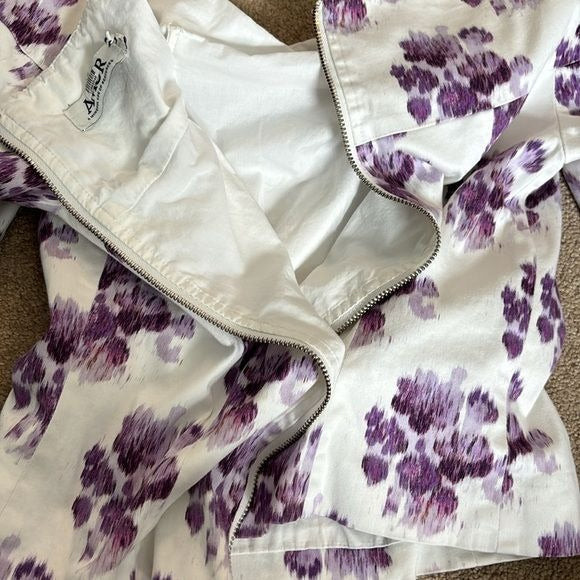 AMUR Shanae White Purple Floral Ikat Blouse Size Small