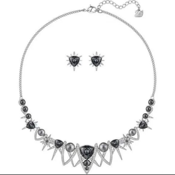 *NEW* SWAROVSKI Sign Fantastic Floral Spike Rhodium Plated Necklace & Earring Set