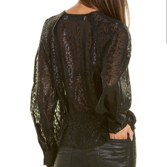 *NEW* IRO Teruja Metallic & Silk Puff-Sleeve Blouse Size 2