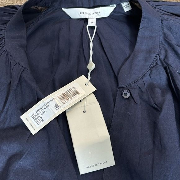 *NEW* REBECCA TAYLOR Navy Blue Long Sleeve Cotton Shift Dress Size M