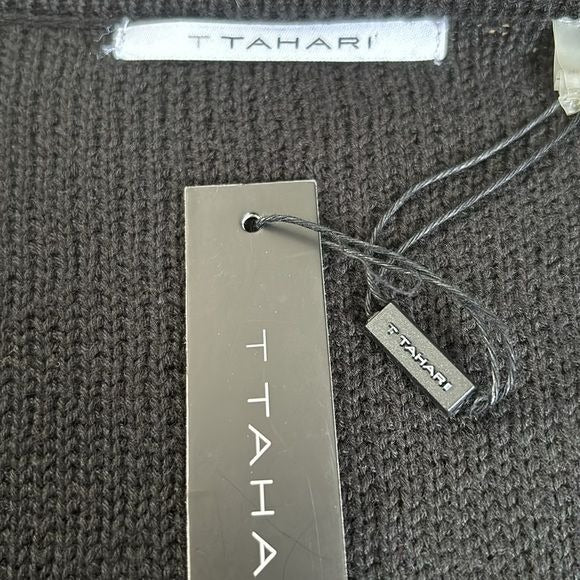 *NEW* T TAHARI Black Fringe Knit Sweater Cardigan